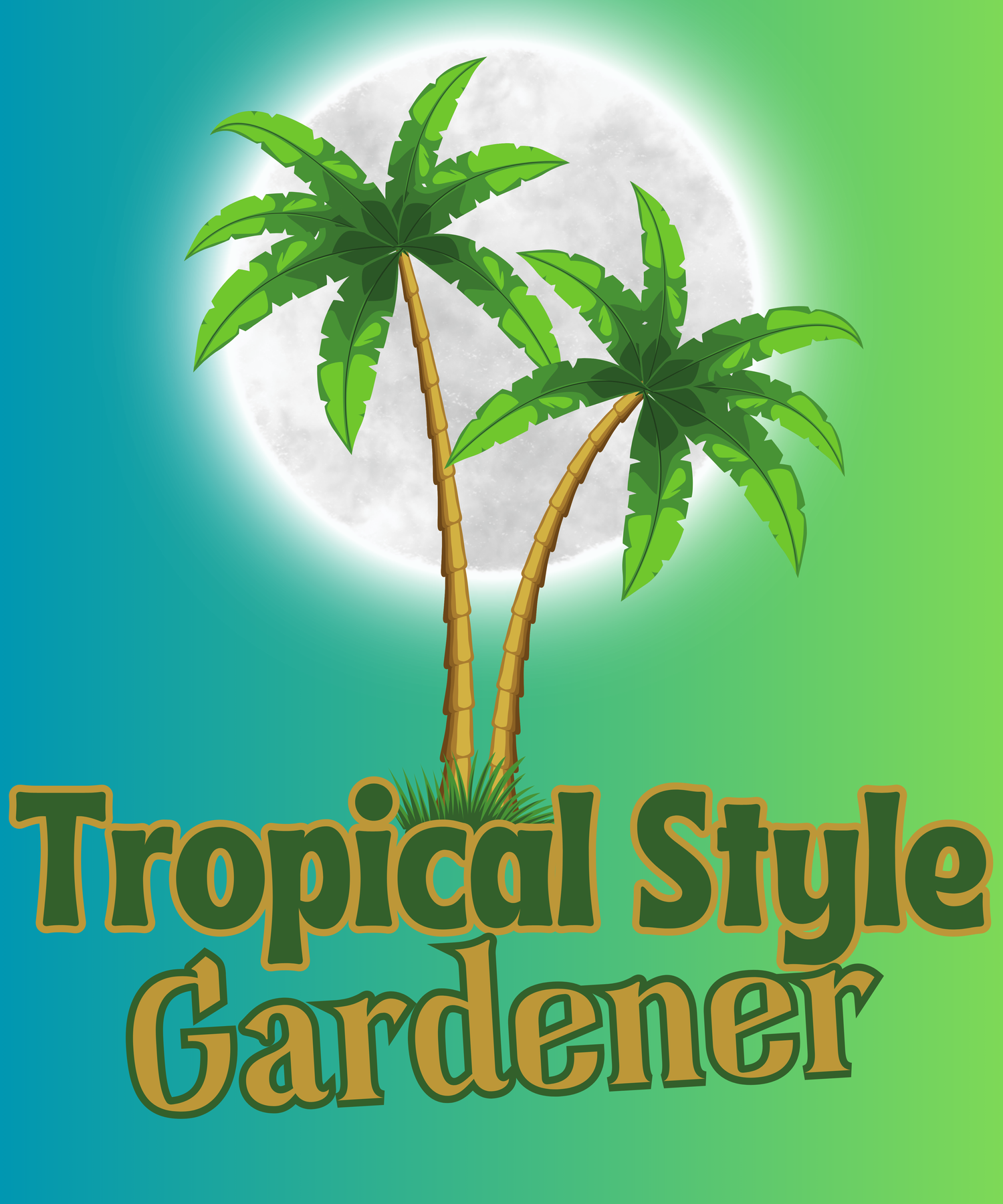 T-shirts Taboo's collection of Tropical style gardener shirts. Image contains two palm trees infront of a full moon.