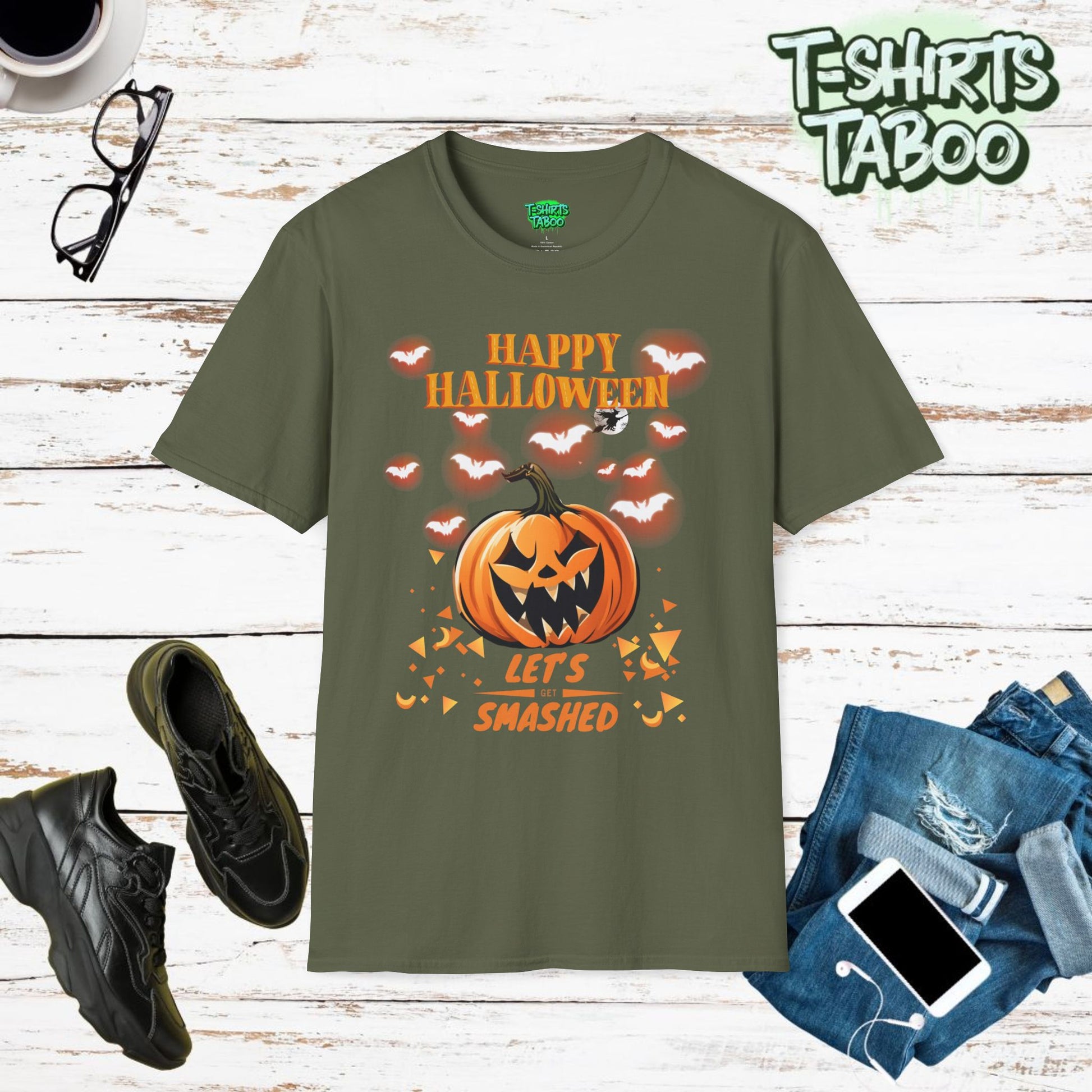 Halloween Shirts Let's Get Smashed Get ready to smash the Halloween party scene with our "Happy Halloween Let's Get Smashed" Pumpkin T-Shirt! Spooky yet funny design