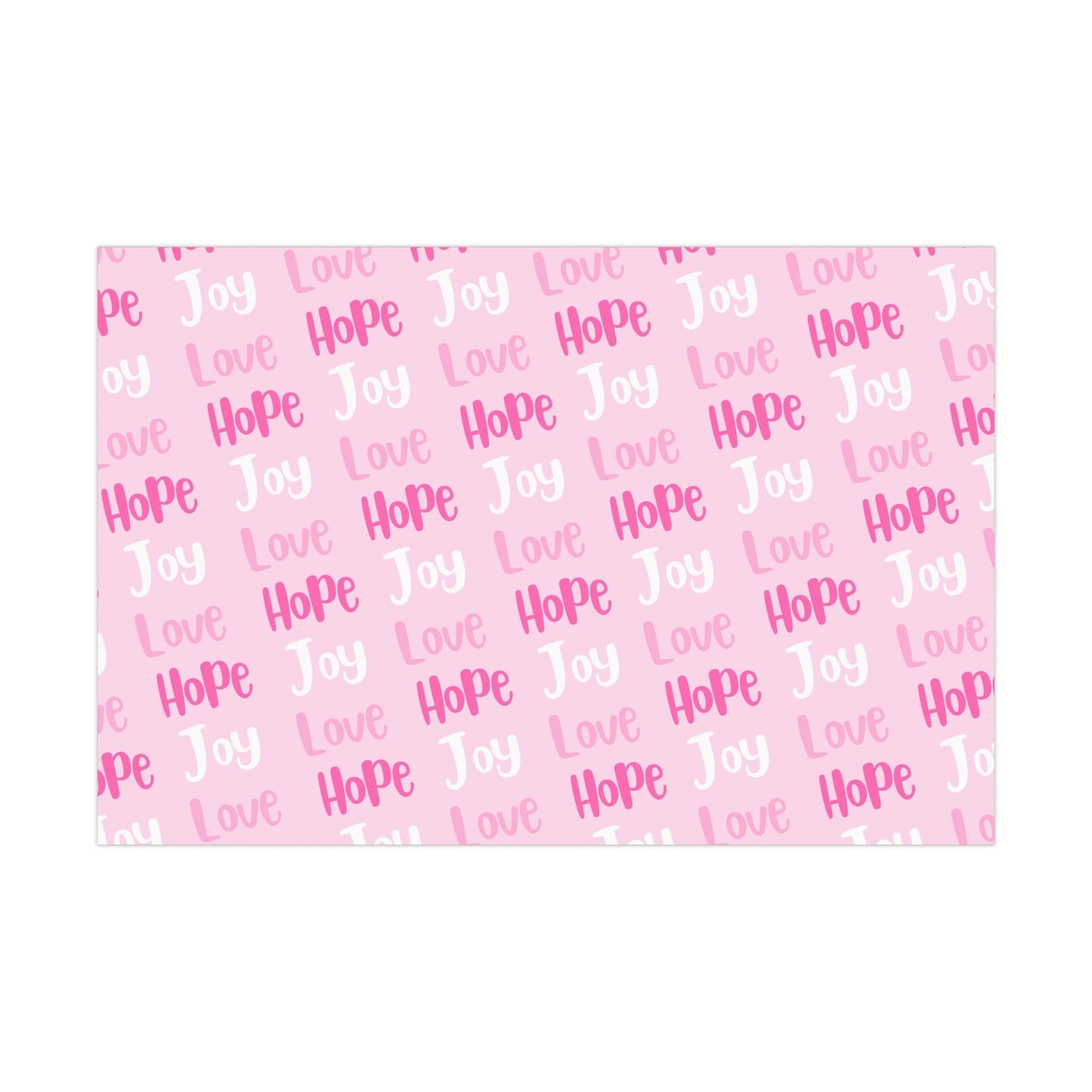 Make your holiday season sparkle with this vibrant pink Christmas wrapping paper roll! Designed with the festive faith words Joy, Love, and Hope in bright,  Avalilable in 3 sizes - 30 x 20 inch 30 x 72 inch and 30 x 144 inch