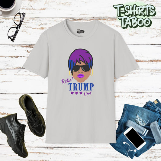 Rebel Trump Girl Show off your unique style and patriotism with the Rebel Trump Girl t-shirt! Featuring a trendy design with leopard print details, this shirt is per