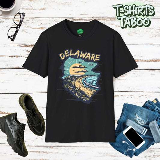 Delaware Beach State Sunset t-shirt, designed to capture the serene beauty of Delaware's coastal charm. This captivating tee features breath taking Sunset on a Beach