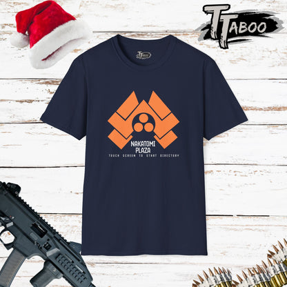 Step into the action of Die Hard with our Nakatomi Plaza Die Hard T Shirt, inspired by the iconic moment when John McClane first arrives at Nakatomi Plaza.