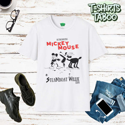 Celebrate Mickey Mouse's debut with our classic Steamboat Willie 1928 tee. Vintage design, unmatched comfort & style, and ethically made for Mickey fans old and new.