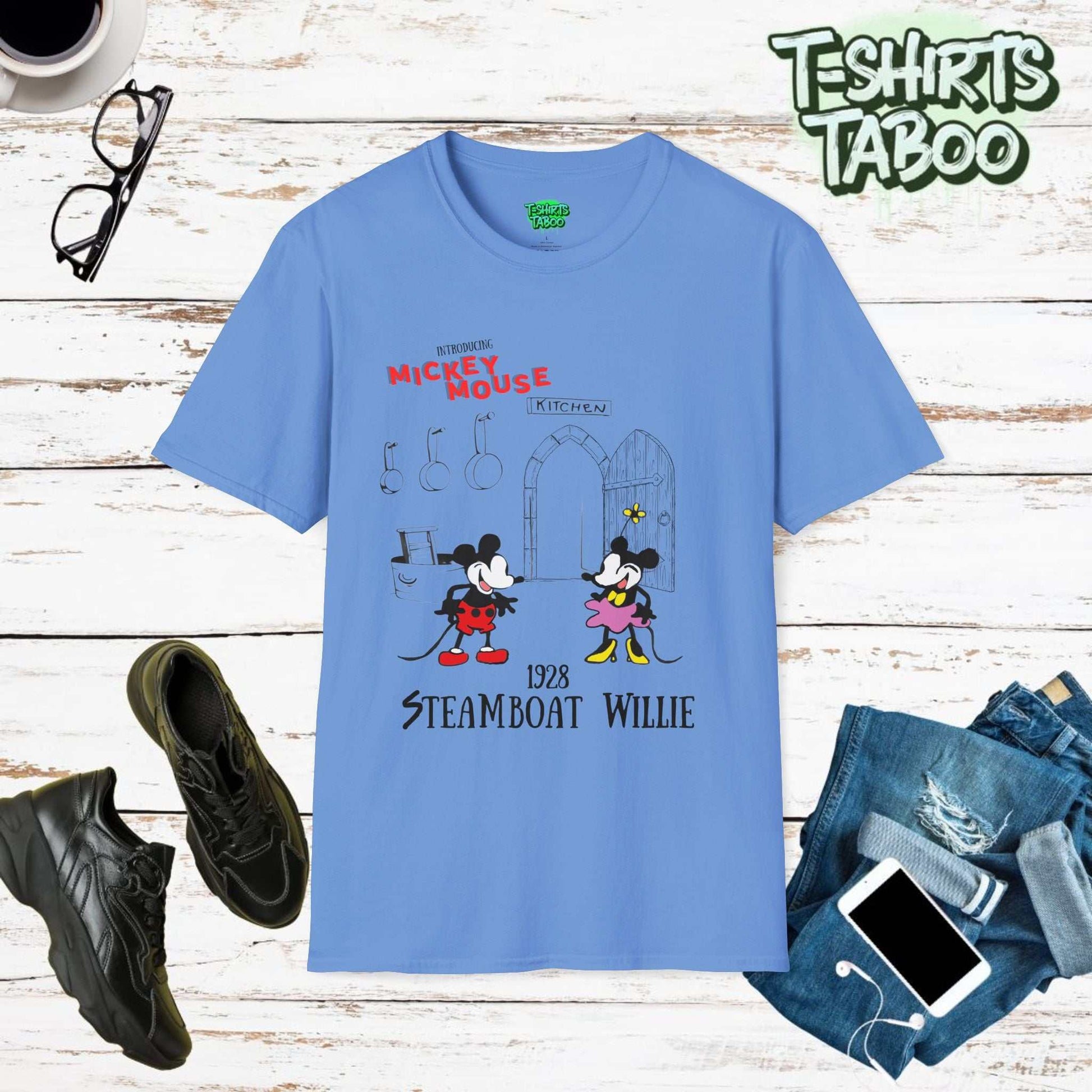 Celebrate Mickey Mouse's debut with our classic Steamboat Willie 1928 t-shirt. Vintage design, unmatched comfort, and ethically made for all Mickey fans old and new.