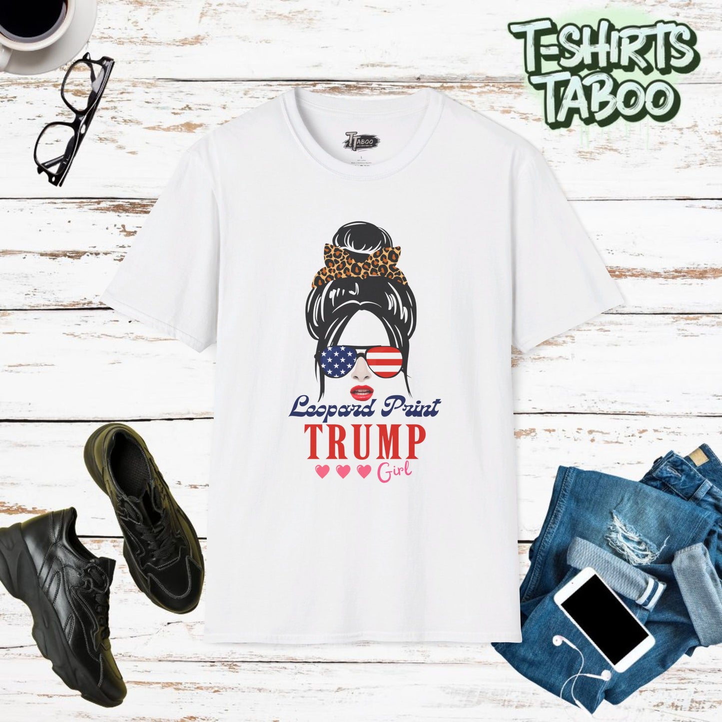 Trump Girl Shirt  Show off your unique style and patriotism with this trendy Leopard Print Trump Girl t shirt!  Featuring a trendy design with leopard print details.