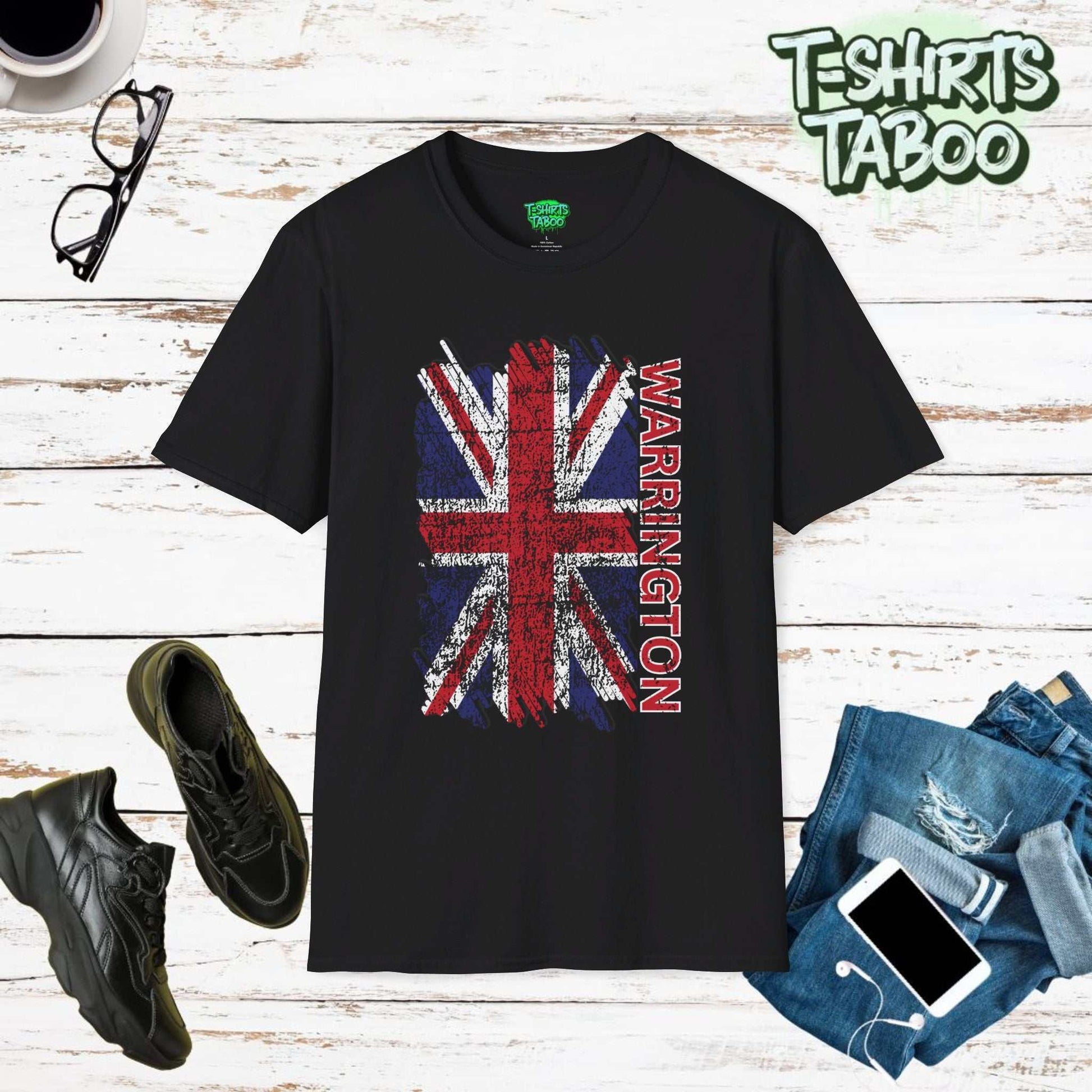 Celebrate British pride and heritage with our Union Jack Flag Distressed Style T-Shirt. This  tee has a beautifully distressed Union Jack flag, with text