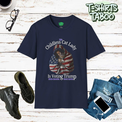 This Childless Cat Lady is Voting Trump T-Shirt Show your unique blend of political support and feline love with our "This Childless Cat Lady is Voting Trump" shirt.