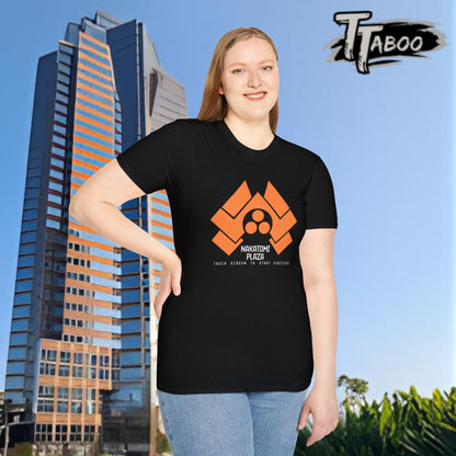 Step into the action of Die Hard with our Nakatomi Plaza Die Hard T Shirt, inspired by the iconic moment when John McClane first arrives at Nakatomi Plaza.