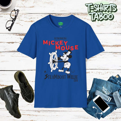 Celebrate Mickey Mouse's debut with our classic Steamboat Willie 1928 t-shirt. Vintage design, unmatched comfort, and ethically made for all Mickey fans old and new.