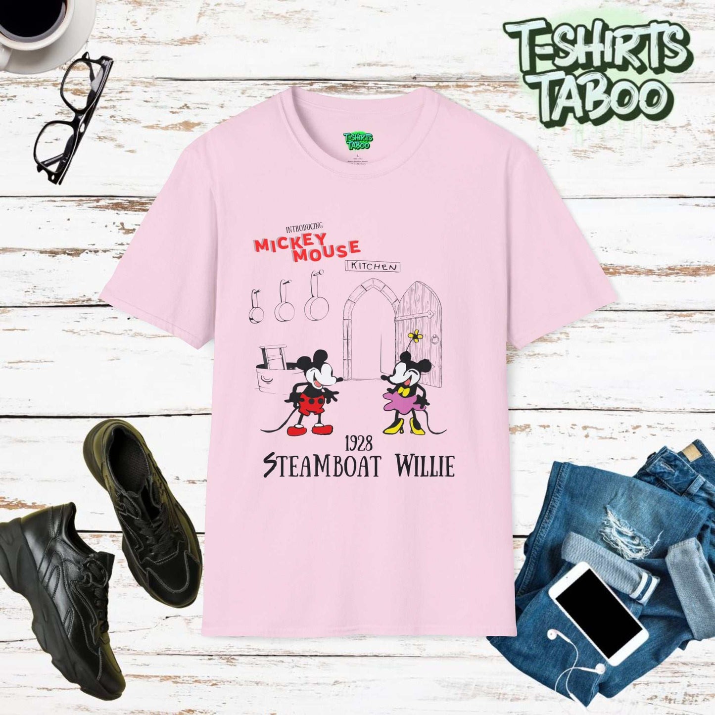 Celebrate Mickey Mouse's debut with our classic Steamboat Willie 1928 t-shirt. Vintage design, unmatched comfort, and ethically made for all Mickey fans old and new.