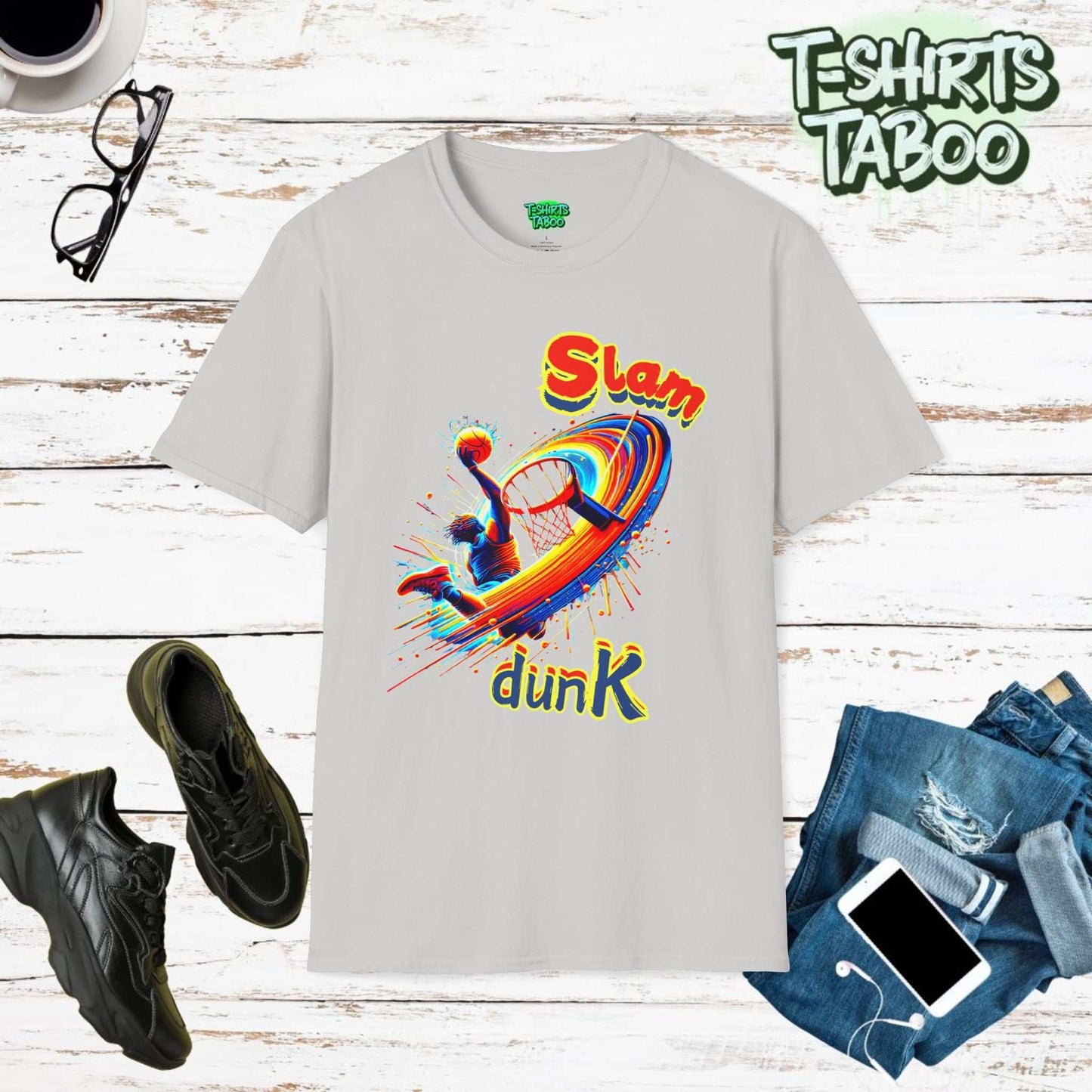 Elevate your game with our Slam Dunk Basketball T-Shirt. Ultra-soft, durable, and perfect for any basketball fan. Premium materials used for comfort on and off court