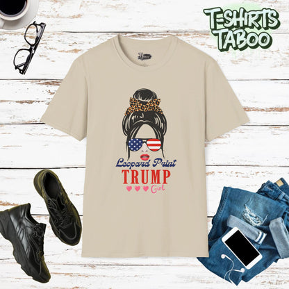 Trump Girl Shirt  Show off your unique style and patriotism with this trendy Leopard Print Trump Girl t shirt!  Featuring a trendy design with leopard print details.