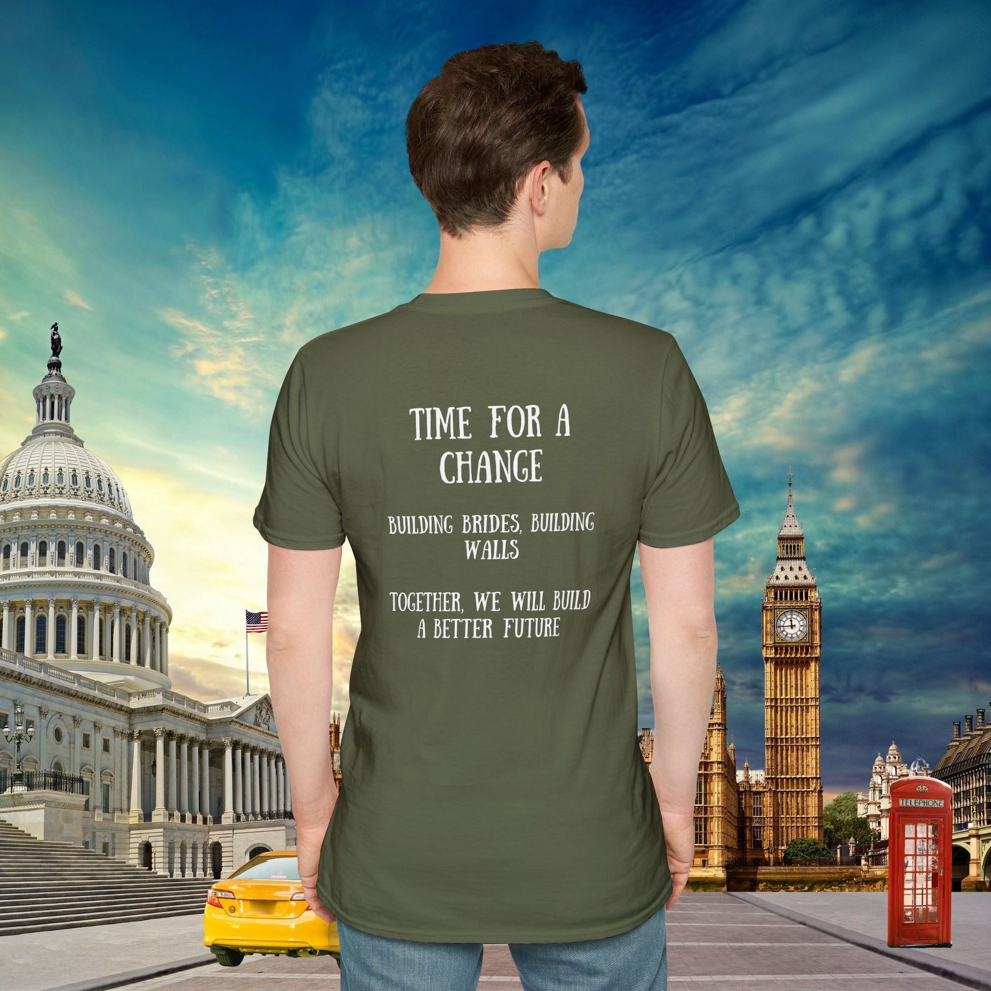 This powerful double-sided political statement t-shirt features thought-provoking messages on front and back. Our Trump shirts combines British and American politics