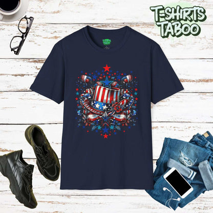 Uncle Sam is a unique worn and vintage look Uncle Sam t-shirt that also features Stars & Stripes  Perfect Independence Day 4th July gift idea for him or gift for her