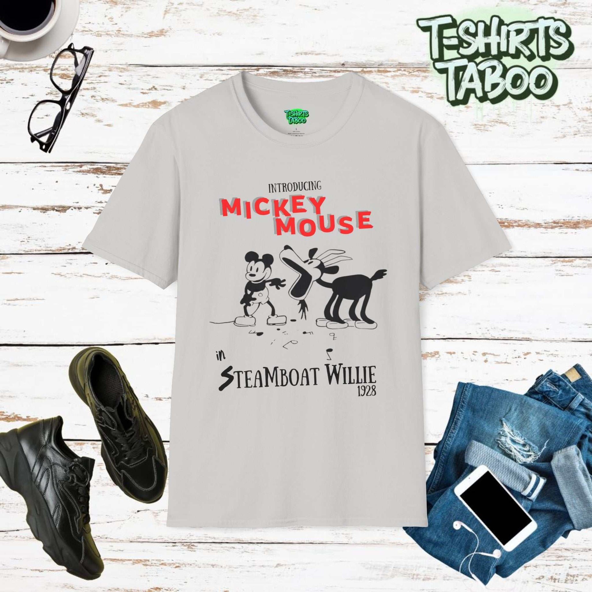 Celebrate Mickey Mouse's debut with our classic Steamboat Willie 1928 tee. Vintage design, unmatched comfort & style, and ethically made for Mickey fans old and new.