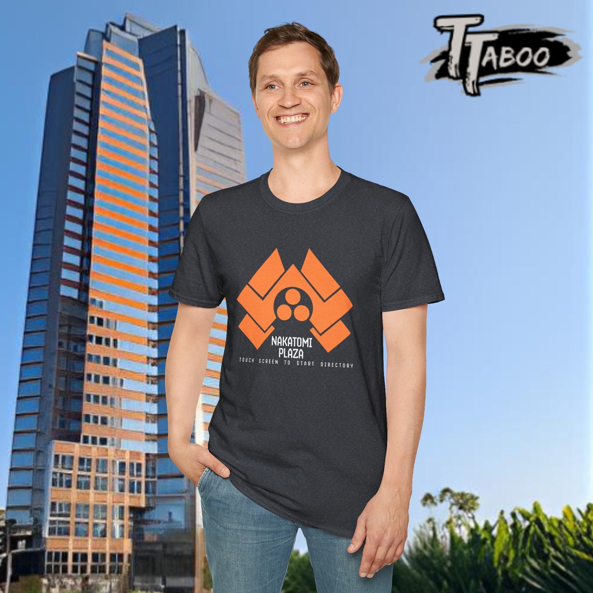 Step into the action of Die Hard with our Nakatomi Plaza Die Hard T Shirt, inspired by the iconic moment when John McClane first arrives at Nakatomi Plaza.