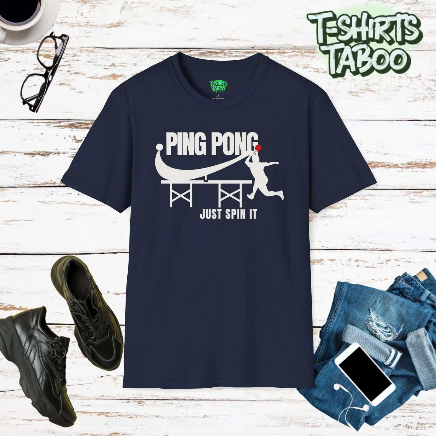 Serve up style with our "Ping Pong Just Spin It" t-shirt. Ideal for table tennis lovers, this tee captures the excitement and precision of the game in a bold design.