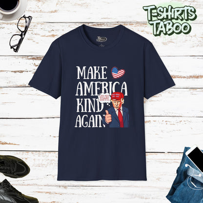 Spread a message of kindness and healing with this thoughtfully designed Trump Shirt featuring compelling artwork on both sides. "Make America Kind Again" Shop Now