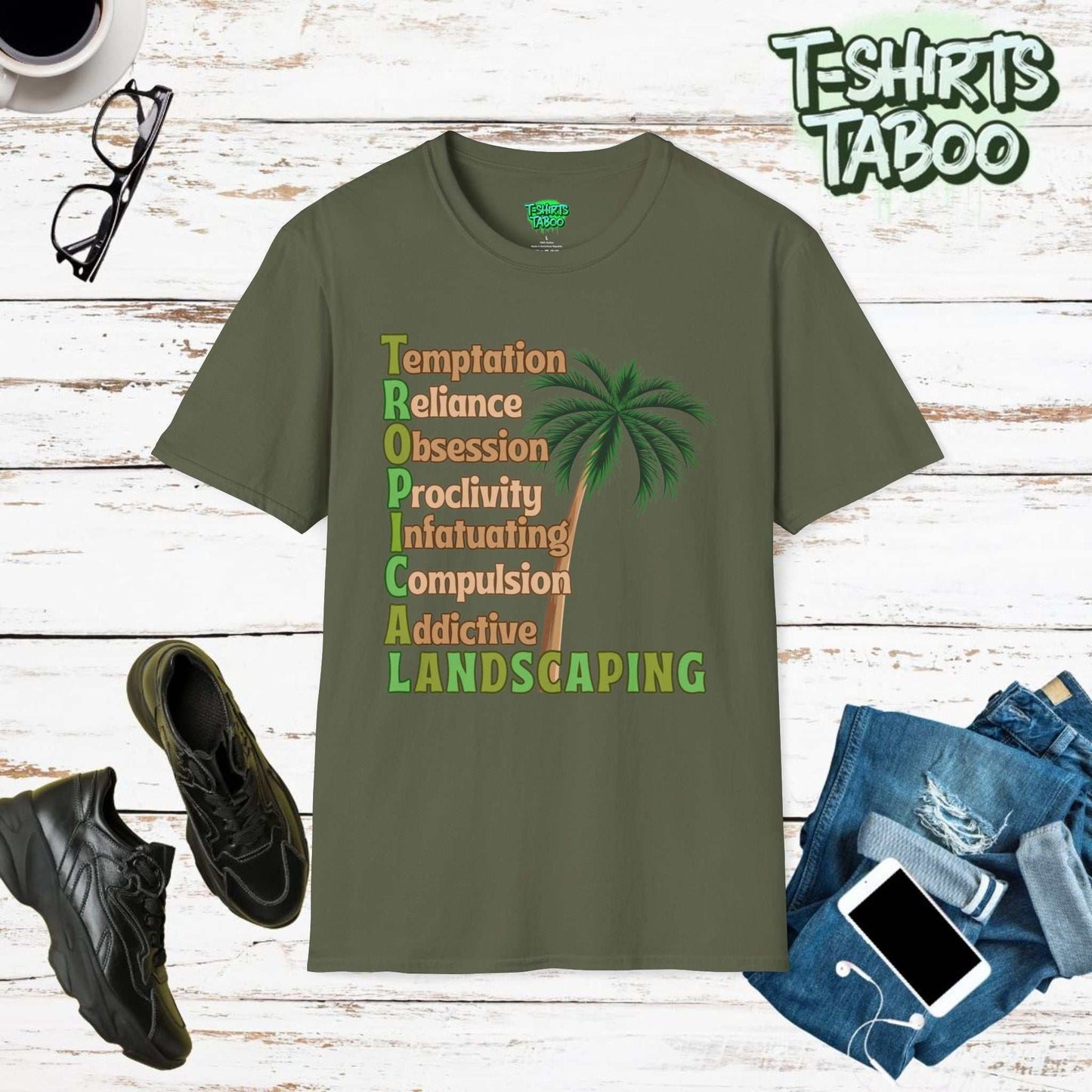 Stay cool and carry on with Tropical Landscaping tee, designed for those who love a touch of tropical paradise gardens. Ideal for Palm tree Lovers and all gardeners.