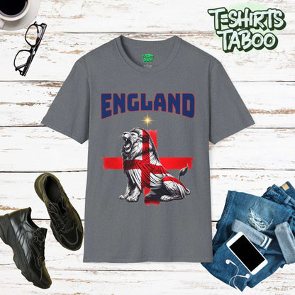 Roaring Lion Unique England Football Supporters Union Jack Flag Tshirtis a unique football t-shirt that is ideal for any England national football supporter and fans