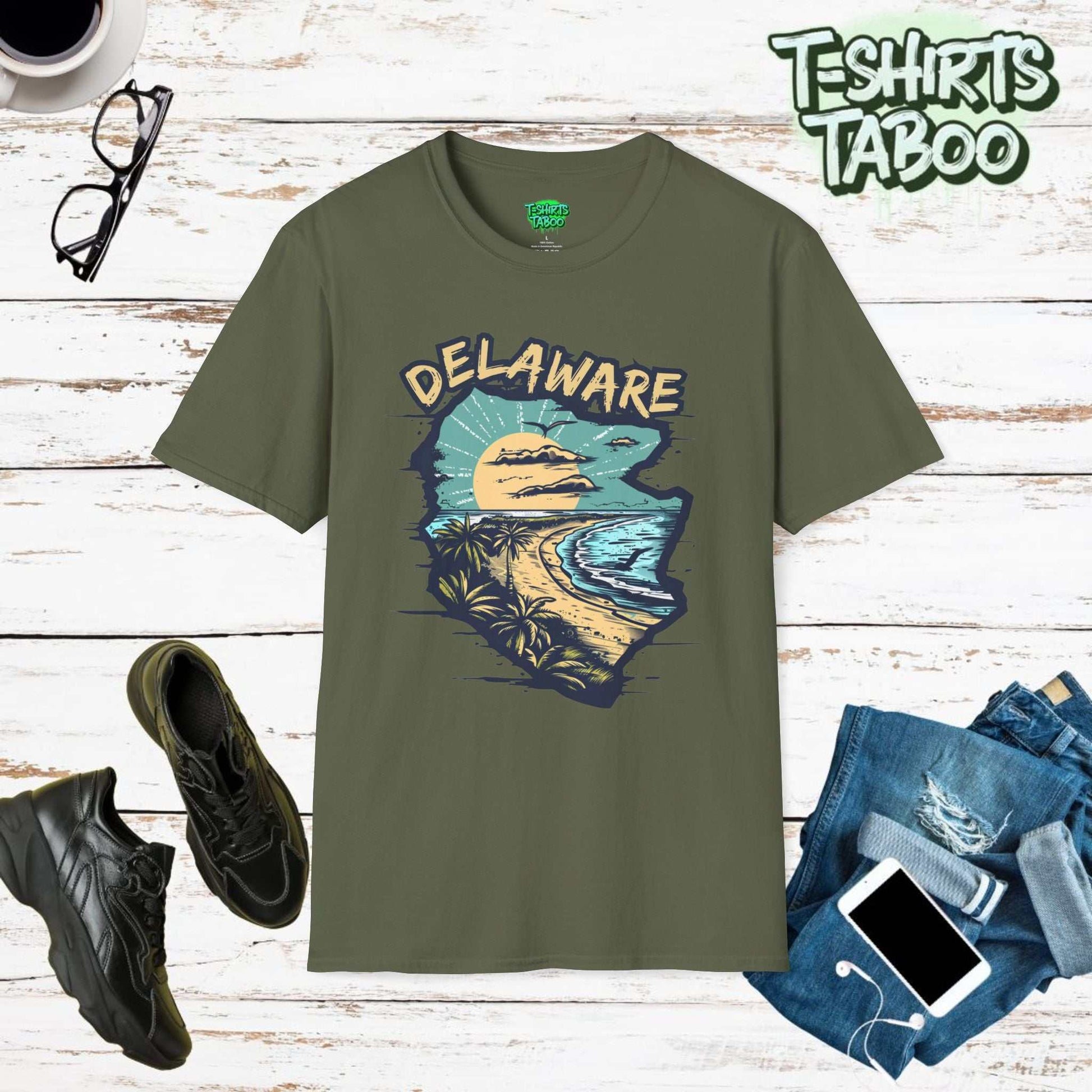 Delaware Beach State Sunset t-shirt, designed to capture the serene beauty of Delaware's coastal charm. This captivating tee features breath taking Sunset on a Beach