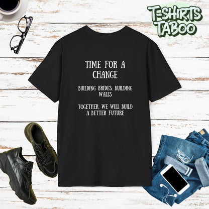 This powerful double-sided political statement t-shirt features thought-provoking messages on front and back. Our Trump shirts combines British and American politics