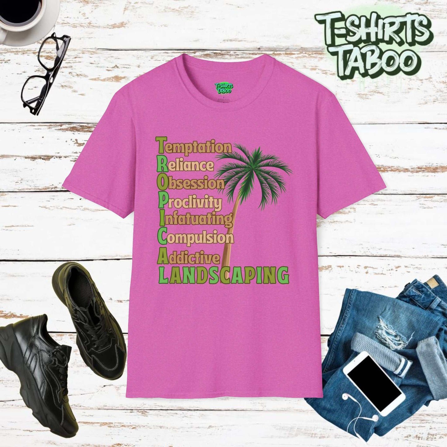 Stay cool and carry on with Tropical Landscaping tee, designed for those who love a touch of tropical paradise gardens. Ideal for Palm tree Lovers and all gardeners.