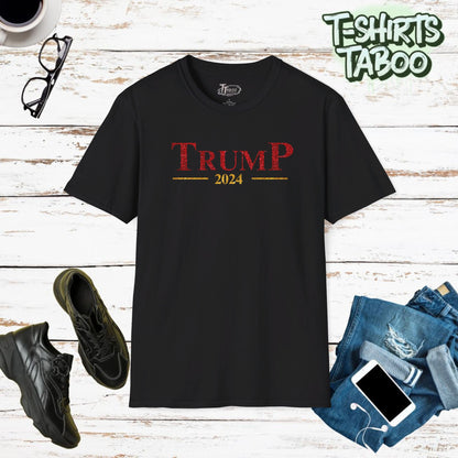 Trump 2024 T-Shirt – Unisex, Sizes XS-5XL Show your love and support for Donald Trump with these stunning Trump Shirts, featuring large bold gold glitter effect text