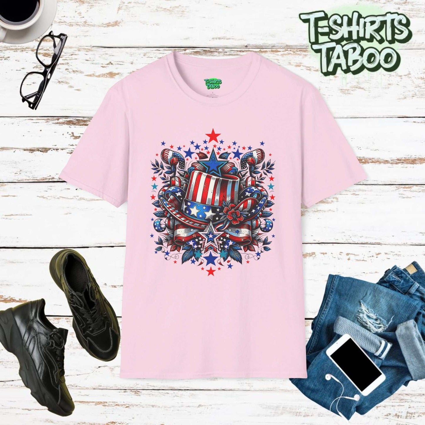 Uncle Sam is a unique worn and vintage look Uncle Sam t-shirt that also features Stars & Stripes  Perfect Independence Day 4th July gift idea for him or gift for her