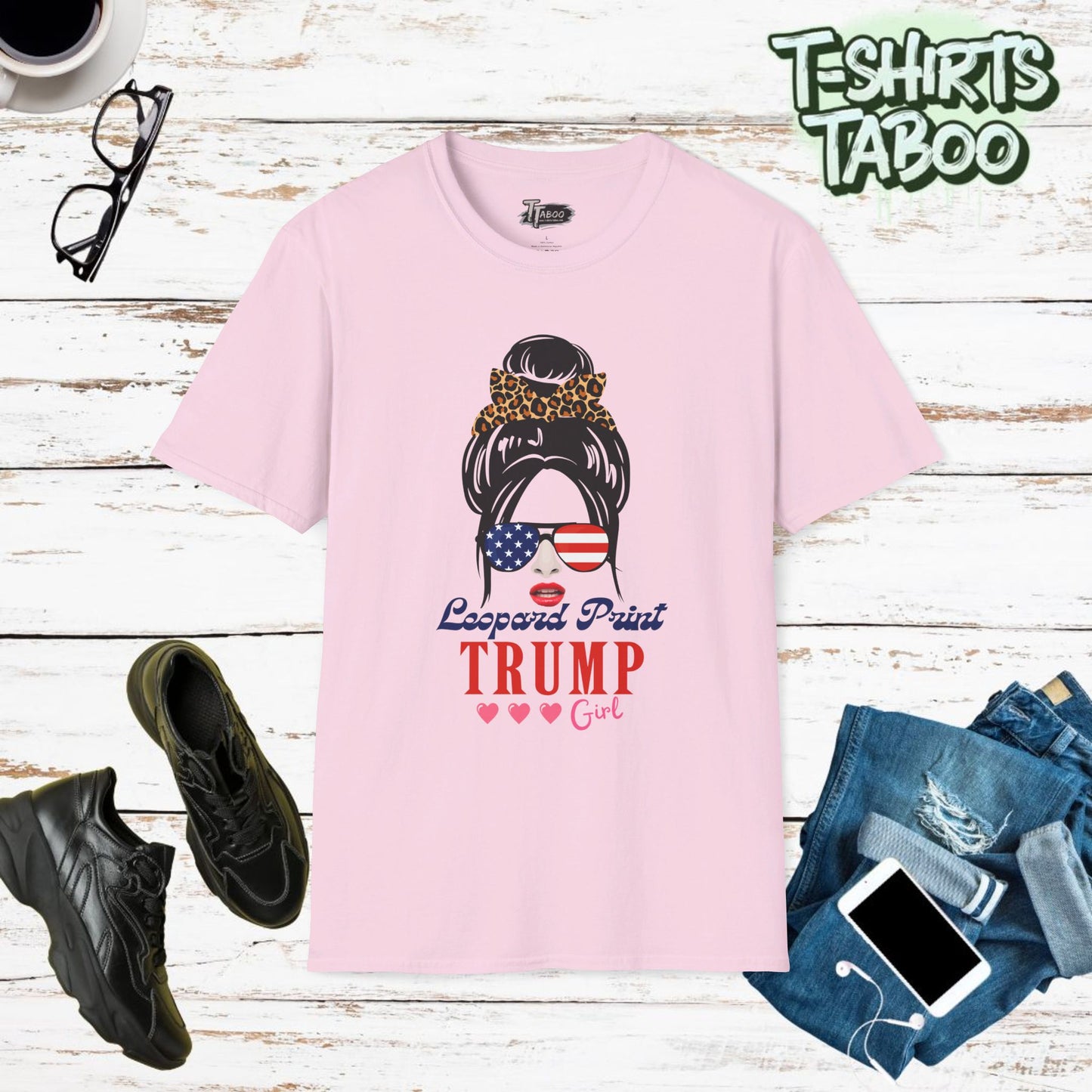 Trump Girl Shirt  Show off your unique style and patriotism with this trendy Leopard Print Trump Girl t shirt!  Featuring a trendy design with leopard print details.