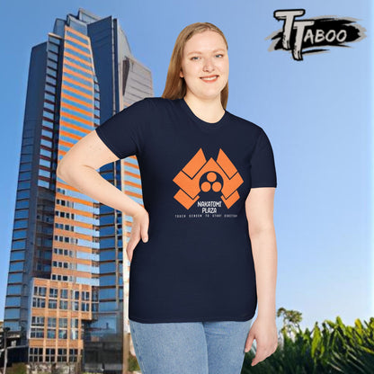 Step into the action of Die Hard with our Nakatomi Plaza Die Hard T Shirt, inspired by the iconic moment when John McClane first arrives at Nakatomi Plaza.