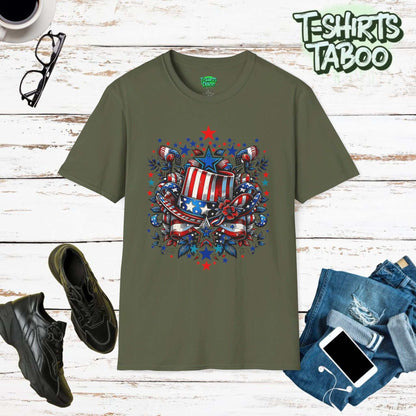 Uncle Sam is a unique worn and vintage look Uncle Sam t-shirt that also features Stars & Stripes  Perfect Independence Day 4th July gift idea for him or gift for her