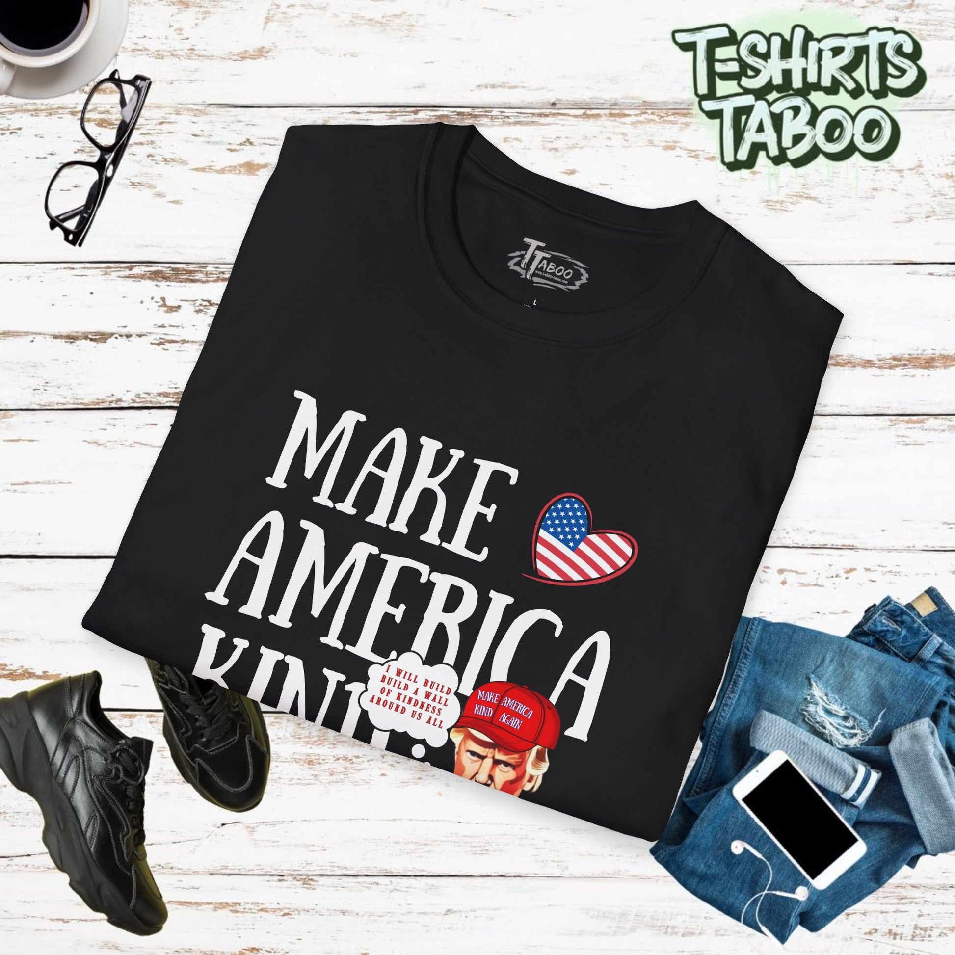 Spread a message of kindness and healing with this thoughtfully designed Trump Shirt featuring compelling artwork on both sides. "Make America Kind Again" Shop Now