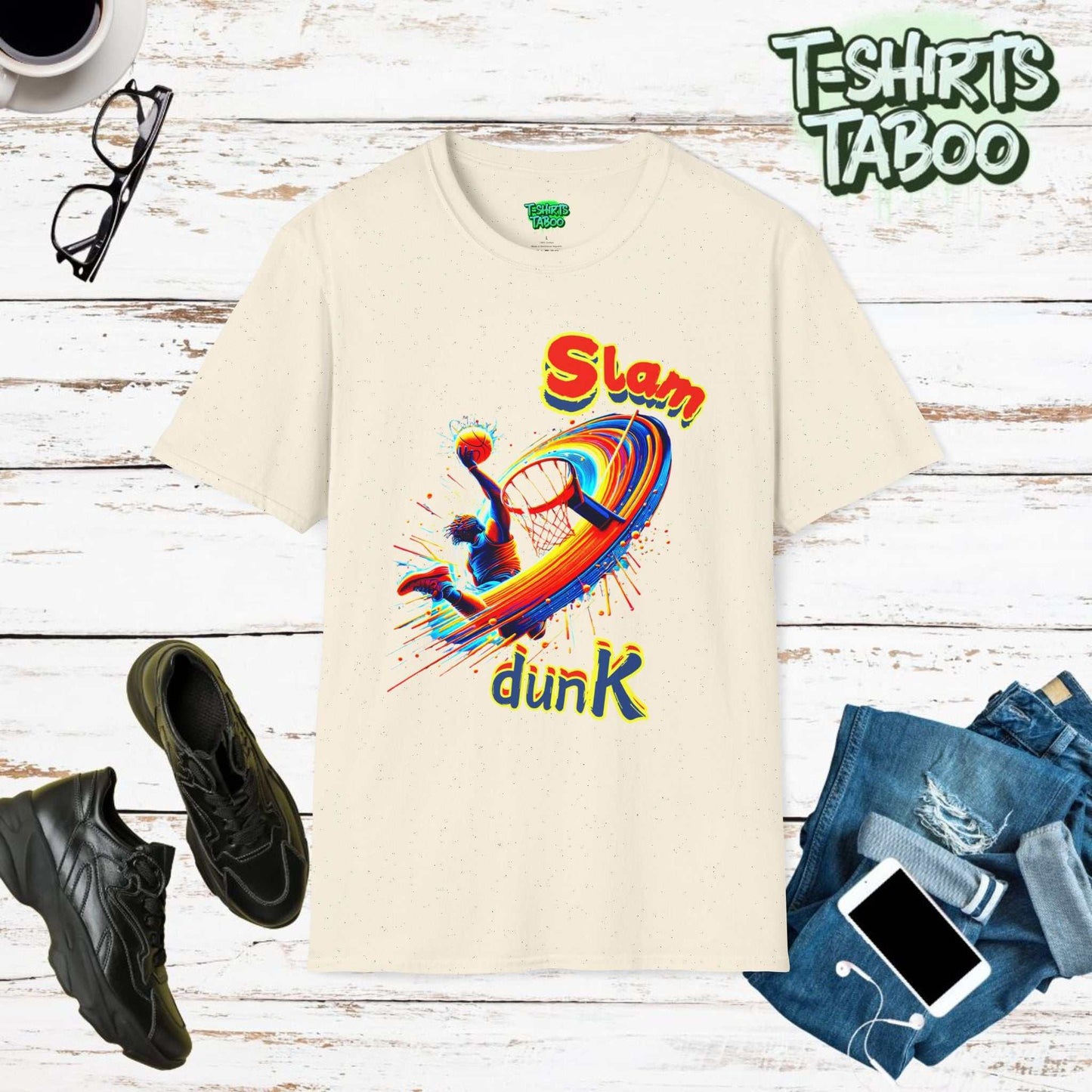 Elevate your game with our Slam Dunk Basketball T-Shirt. Ultra-soft, durable, and perfect for any basketball fan. Premium materials used for comfort on and off court