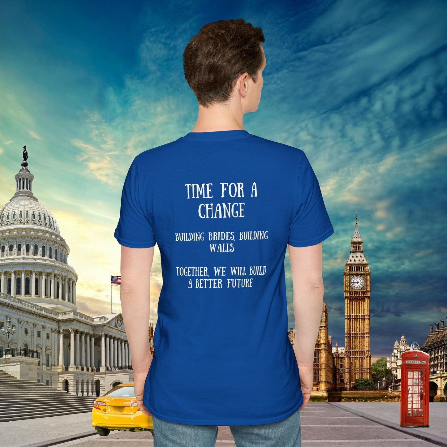 This powerful double-sided political statement t-shirt features thought-provoking messages on front and back. Our Trump shirts combines British and American politics