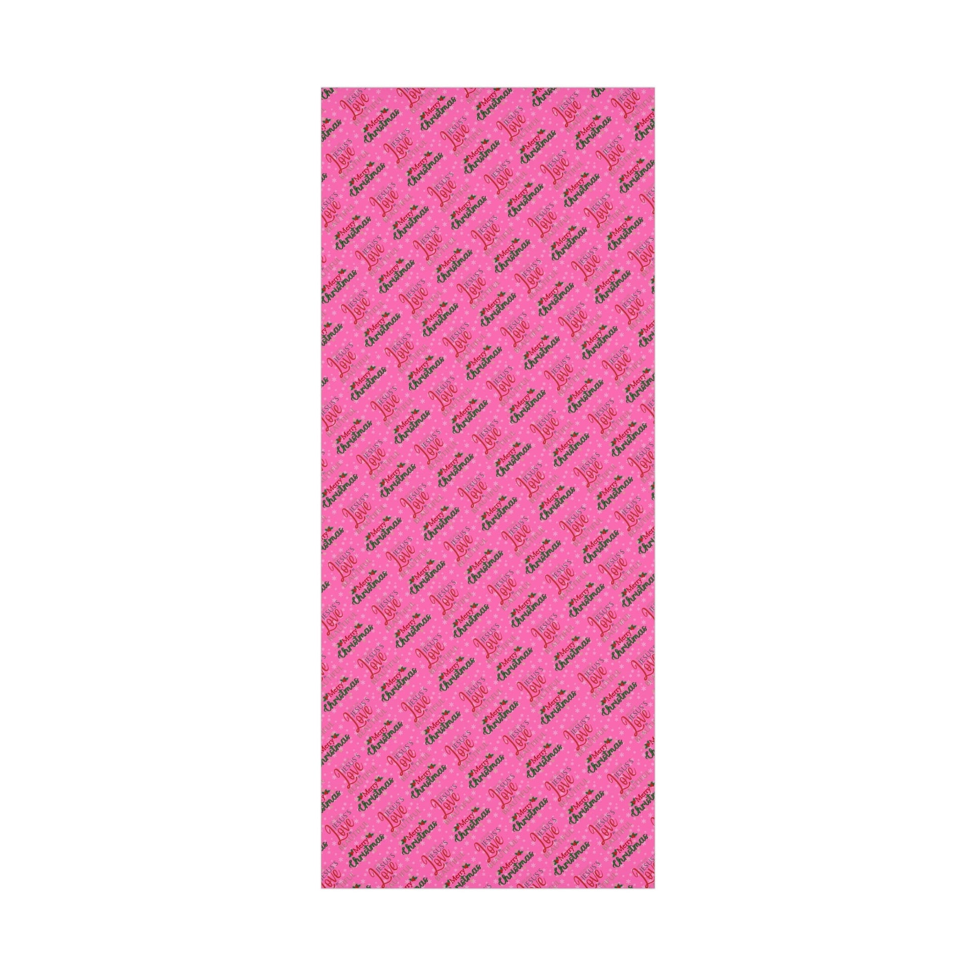 Make your holiday season sparkle with this vibrant pink Christmas wrapping paper roll! With festive words "Jesus's Love is Beautiful Merry Christmas Merry Christmas" Avalilable in 3 sizes - 30 x 20 inch 30 x 72 inch and 30 x 144 inch