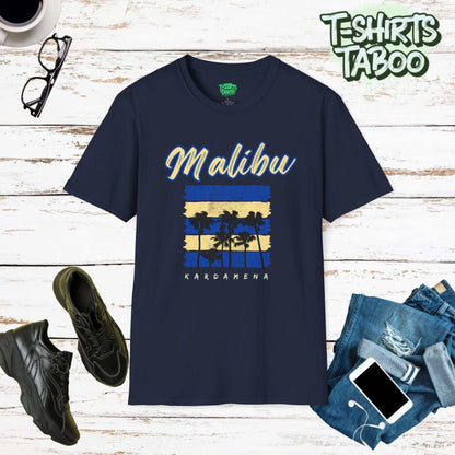 Malibu Short Sleeve Shirt with Palm trees and the text Kardamena underneath. Malibu Beach is in Kardamena  a Greek town on Kos island Greece. Ideal for Greek lovers. 