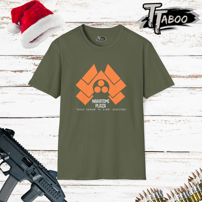 Step into the action of Die Hard with our Nakatomi Plaza Die Hard T Shirt, inspired by the iconic moment when John McClane first arrives at Nakatomi Plaza.