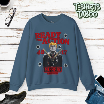 Celebrate record breaking returns with our clever political memorabilia 4547 Trump Sweatshirts with Donald Trump as the iconic Agent 47 holding duel Colt 45's Shop Now