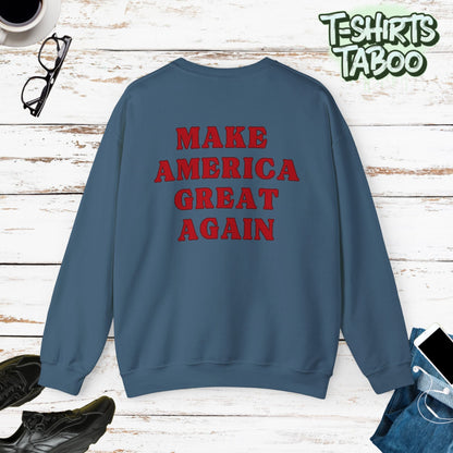 Celebrate record breaking returns with our clever political memorabilia 4547 Trump Sweatshirts with Donald Trump as the iconic Agent 47 holding duel Colt 45's Shop Now