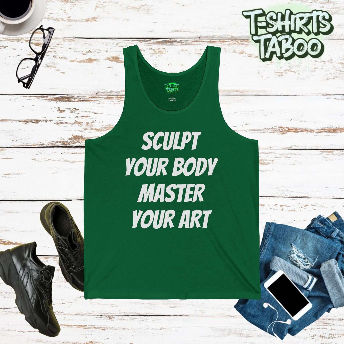 Tank top - Slogan sculpt your body master your art. Clear and bold text only statement t-shirt.  Perfect for Gym goers weight training, workouts or fun  casual wear.