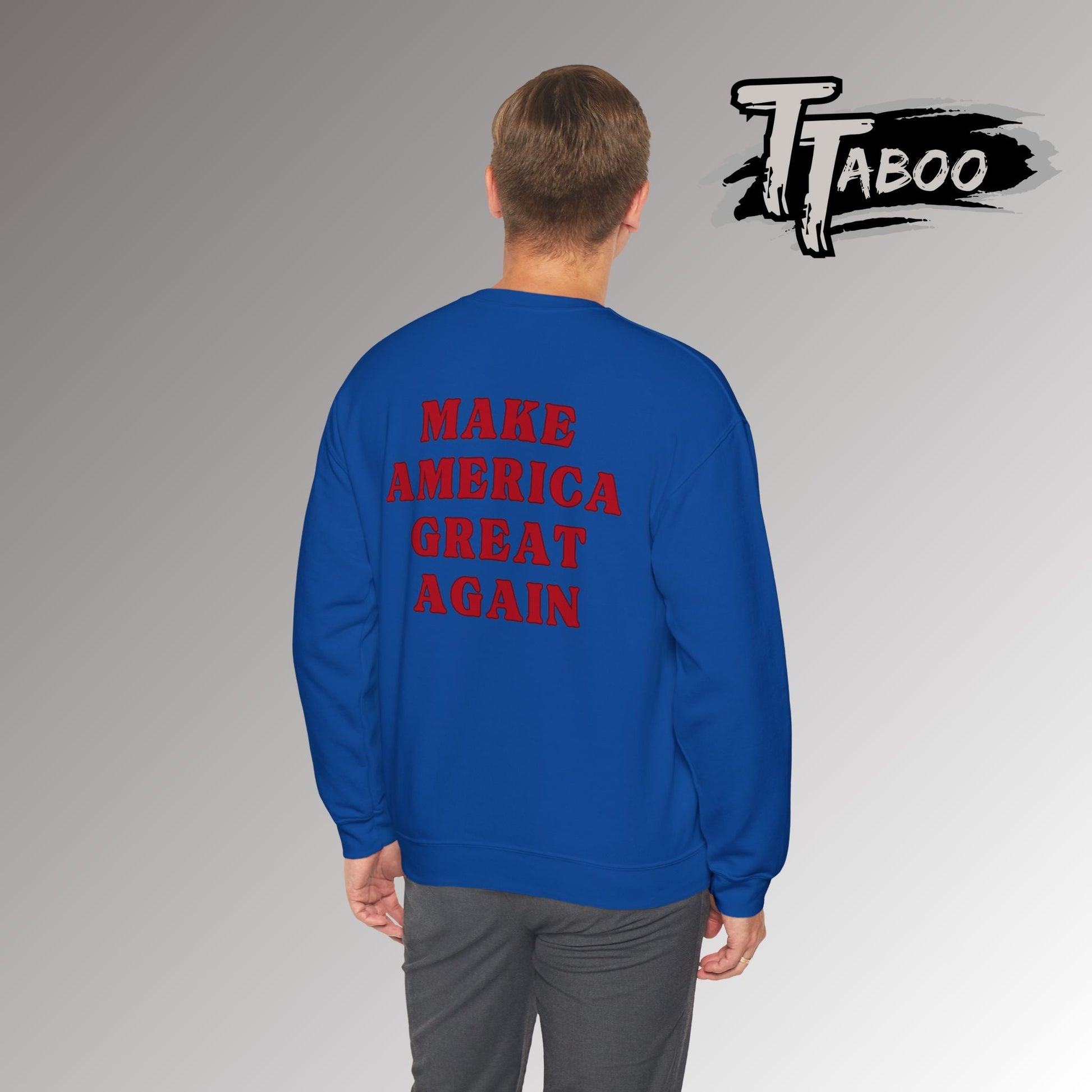 Celebrate record breaking returns with our clever political memorabilia 4547 Trump Sweatshirts with Donald Trump as the iconic Agent 47 holding duel Colt 45's Shop Now