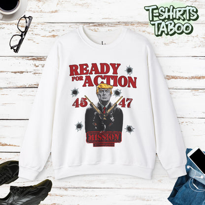 Celebrate record breaking returns with our clever political memorabilia 4547 Trump Sweatshirts with Donald Trump as the iconic Agent 47 holding duel Colt 45's Shop Now