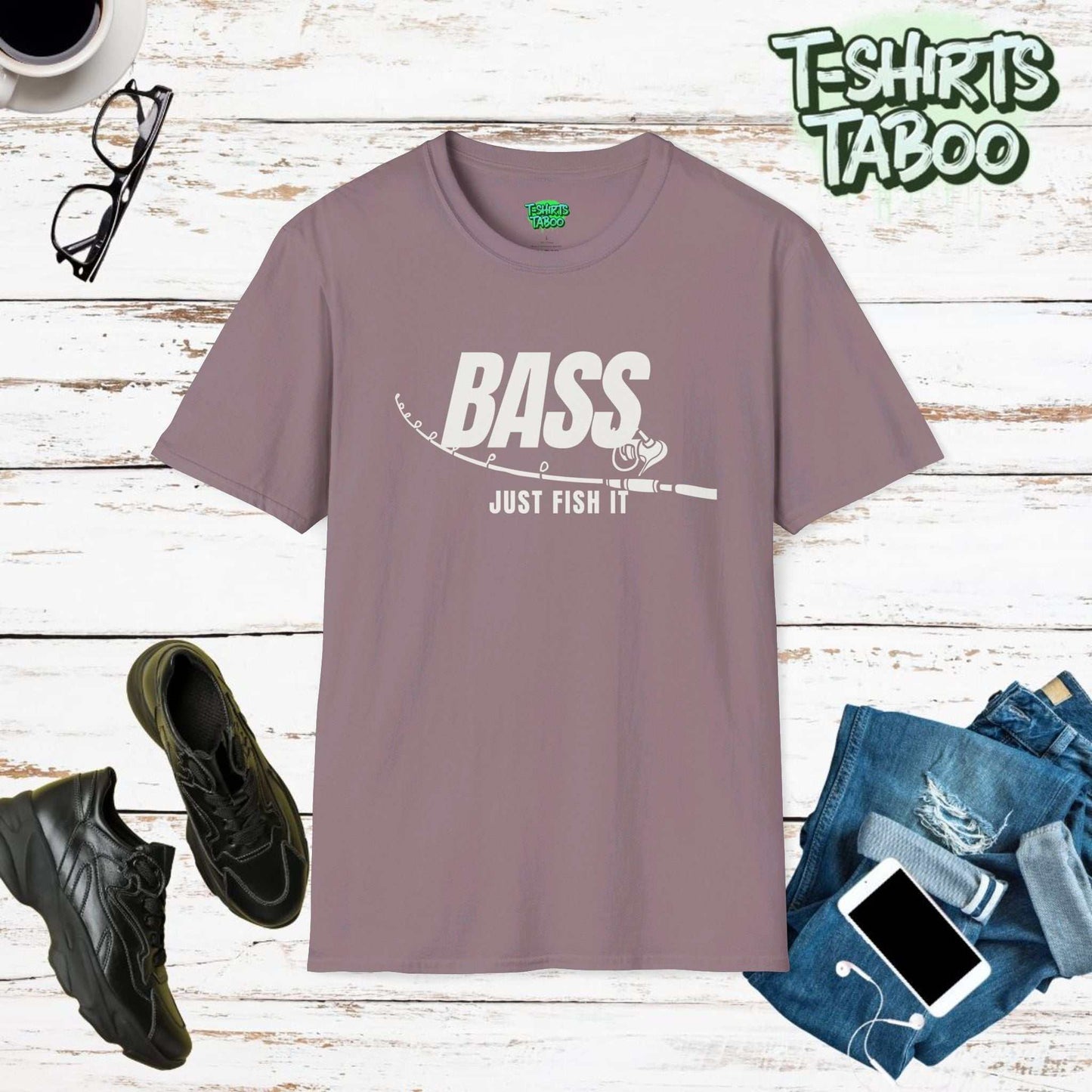 Catch the big one with our Bass Just Fish It t-shirt. Perfect for avid anglers who love bass fishing! A must-have for your fishing wardrobe. For Fishing Enthusiasts.