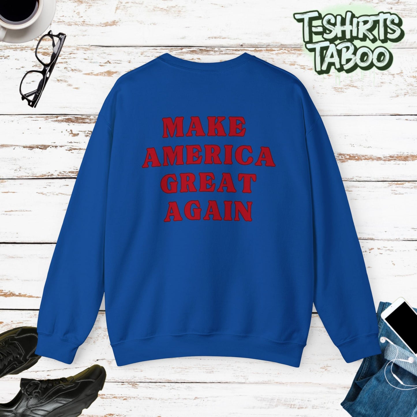 Celebrate record breaking returns with our clever political memorabilia 4547 Trump Sweatshirts with Donald Trump as the iconic Agent 47 holding duel Colt 45's Shop Now