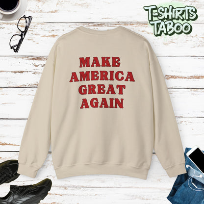 Celebrate record breaking returns with our clever political memorabilia 4547 Trump Sweatshirts with Donald Trump as the iconic Agent 47 holding duel Colt 45's Shop Now