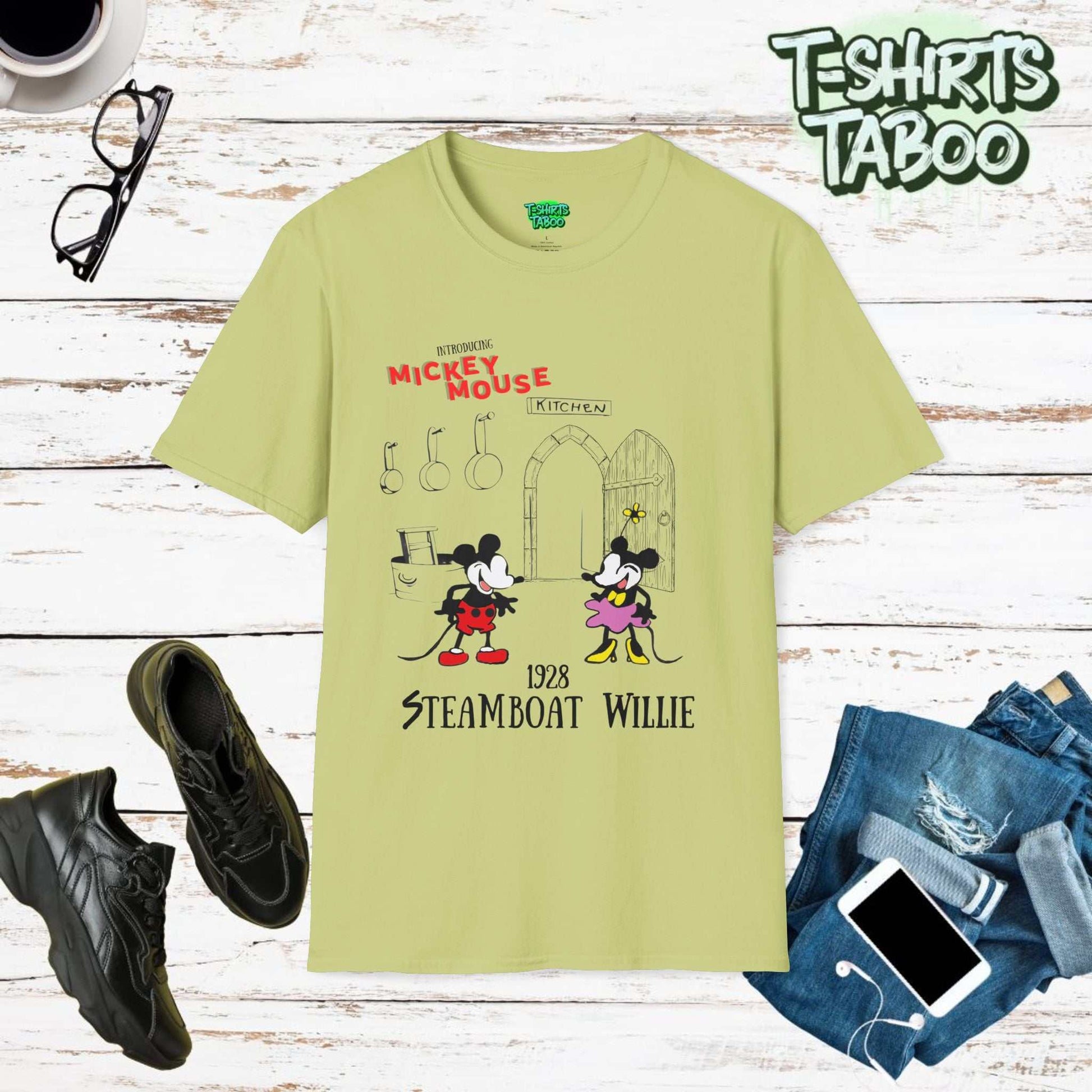 Celebrate Mickey Mouse's debut with our classic Steamboat Willie 1928 t-shirt. Vintage design, unmatched comfort, and ethically made for all Mickey fans old and new.