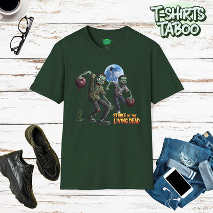 Strike of the Living Dead Zombie-Themed Halloween Shirts Unleash your love for bowling shirts and horror tshirts with our Strike of the Living Dead spooky season tee