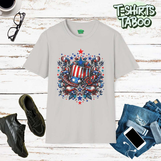 Uncle Sam is a unique worn and vintage look Uncle Sam t-shirt that also features Stars & Stripes  Perfect Independence Day 4th July gift idea for him or gift for her