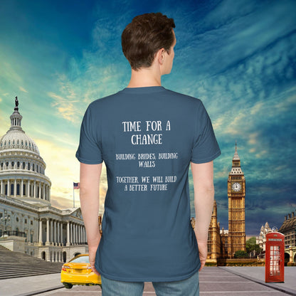 This powerful double-sided political statement t-shirt features thought-provoking messages on front and back. Our Trump shirts combines British and American politics